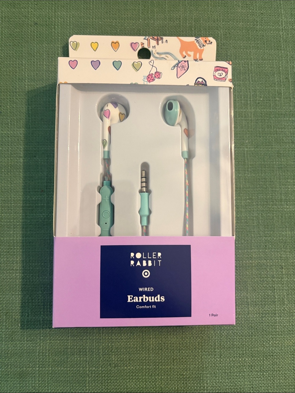 Roller Rabbit Mint and Multicolor Pattern Wired Earbuds
